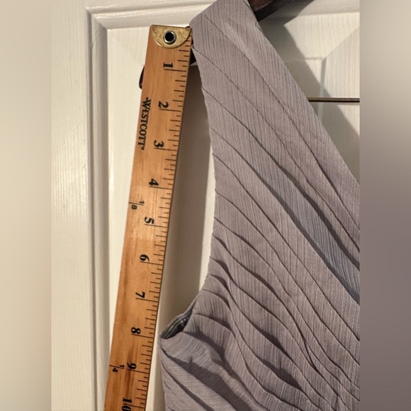 NWT BHLDN Anthro M Kia Sleeveless Maxi Bridesmaid Dress Fog Chiffon V Neck Ruche - Picture 16 of 16